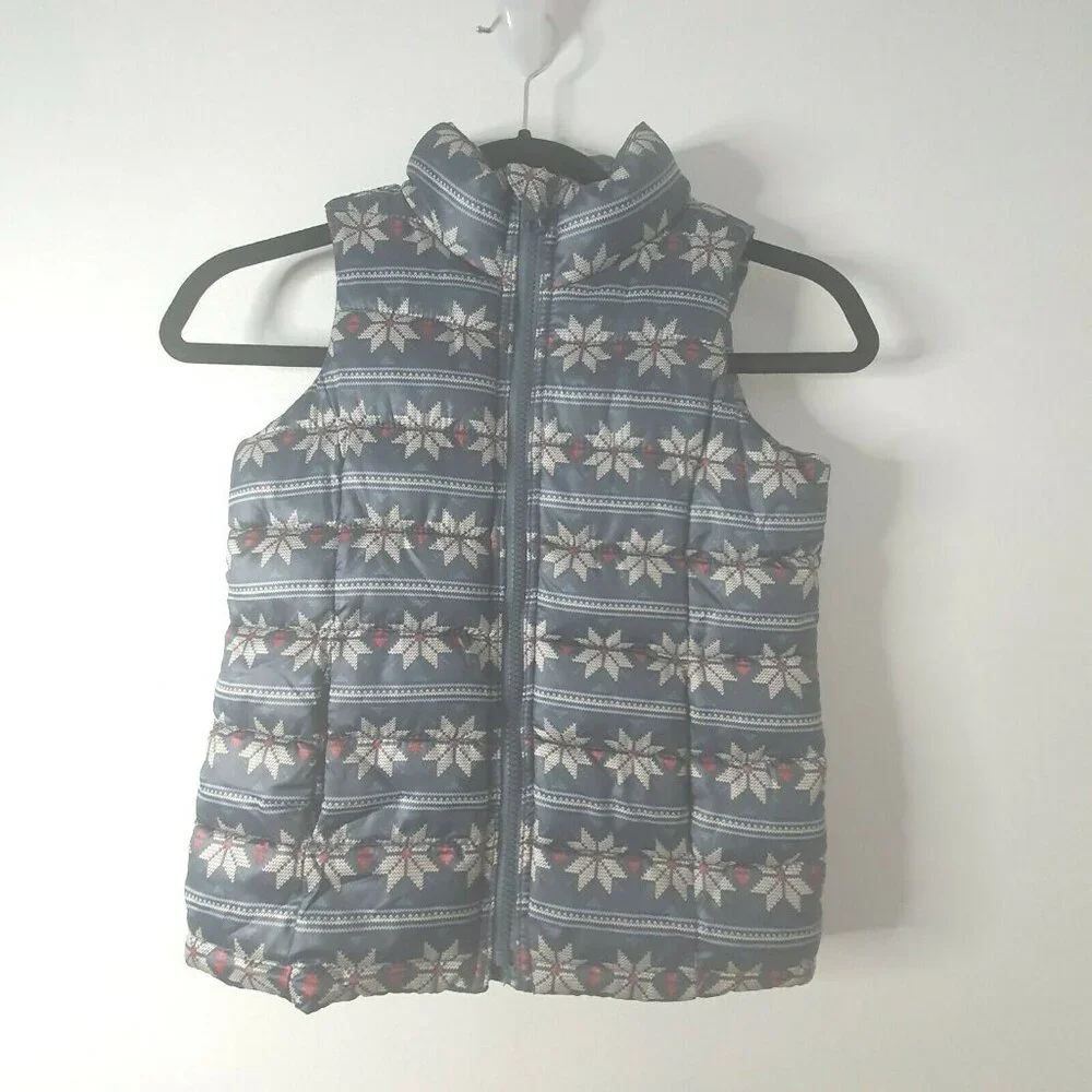 Old Navy Puffer Vest Frost Free Vest Size‎ S Toddler Zip Snowflakes Kids Girls